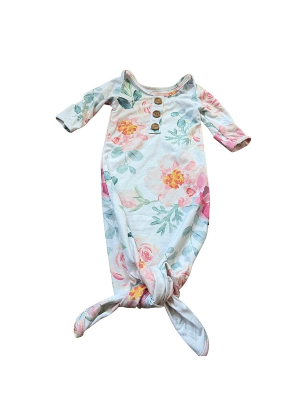 Caden Lane Floral Knotted Gown with Hand Covers 0-3 mos